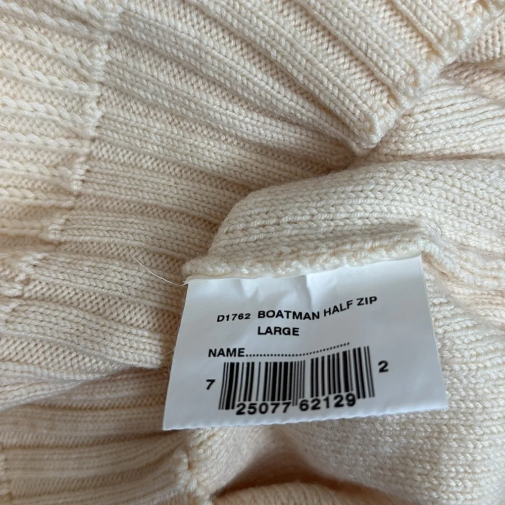 Barbour - Boatman Half Zip Sweater 100% Pure New Wool - Cream - Size Large